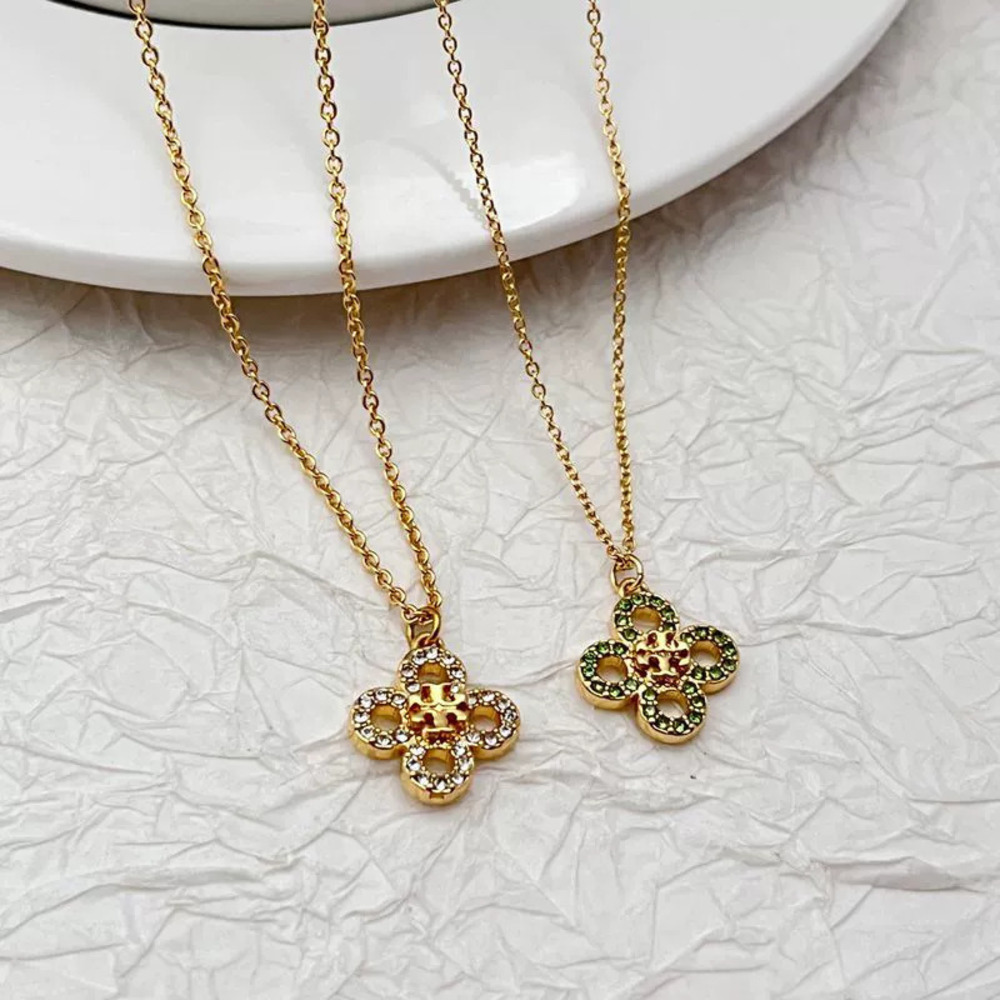Tory Burch Rhinestone Clover Pendant Necklace